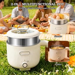 Elektrische Kookpan - Beige - 2 l - Draagbare Antiaanbak Multicooker - Voor Keuken en Reizen — thumbnail 4