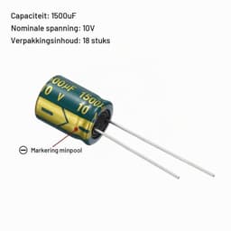 1500uF 10V 10x10mm elektrolytcondensator radiale aansluitingen aluminium condensatoren voor tv lcd-monitor VCD 18 stuks — thumbnail 4