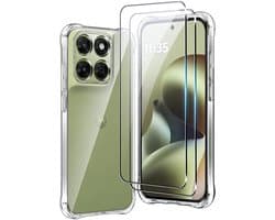 Set van 2 beschermhoezen voor, verhard glas, volledige camerabescherming, transparant, krasbestendig, dun en soepel in doorzichtige TPU-silicone