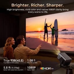 Beamer Draagbaar - 2000 ANSI Lumen - 1080P Native Resolutie - LCD Technologie - Android 14 OS - Voor Thuisbioscoop En Presentaties — thumbnail 5