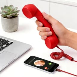 Retro Telefoonhoorn - USB-C Bedrade Handset met Microfoon - Geschikt voor iPhone & Android met USB-C - Vintage Telefoonhoorn voor Bellen, Videogesprekken & Vergaderingen - 2 Stuks - Rood & Roze — thumbnail 2