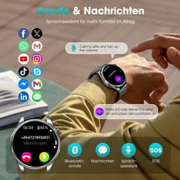 FOSMET Smartwatch Heren en Dames - Horloge Heren - 1,74 inch - AMOLED Scherm - 5ATM Waterdicht - 150+ Sportmodi - Waterdicht - Stappenteller - Hartslagmeter - Slaapmonitor - Belfunctie - Geschikt voor Android en IOS-Elke pols - Zwart — thumbnail 4