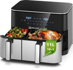 WELLENT Dual Easy Fry Airfryer 11 L – Dubbele Airfryer met 2 Baklades – 2600 W – 10 Programma’s — thumbnail 1