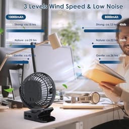 Draadloze 8.000 mAh USB-ventilator met afstandsbediening - Mini campingventilator met 3 snelheden, 720 graden rotatie en LED-verlichting — thumbnail 3