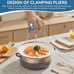 Anti-verbrandingsklem - Klem voor hete platen - Tang voor heteluchtfriteuse - Klem voor hete platen - Metalen komklem - Blauw - Anti-verbrandingsklem voor airfryer - Klem voor bakplaten van roestvrij staal met antisliphandgreep — thumbnail 5