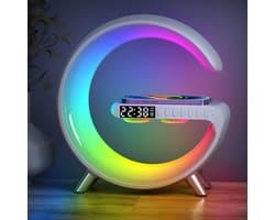Multifunctionele sfeerlamp met draadloze oplader, Bluetooth-luidspreker en dimbare verlichting - Wit