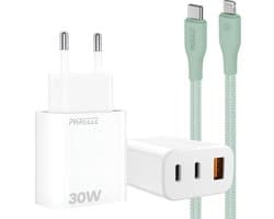 30w laadsetje geschikt voor iPhone en iPad met Lightning kabel 1m 3 poorten snellader adapter
