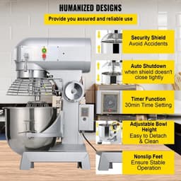 Deegkneedmachine - Standmixer Deegmixer - Inhoud 14,2 L RVS Kom - Vermogen 600 W - Snelheden 130/233/414 rpm - Inclusief Deeghaak, Garde en Roergarde — thumbnail 5