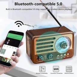 Retro Speaker - Bluetooth Speaker - Am Fm SW Kleine Draagbare Radio - Vintage Speaker - Retro Radio Bluetooth - Retro Radio - Noodradio - 2000mAh Oplaadbare Batterij - Met LED Zaklamp - Ondersteunt TF Kaart, USB, AUX Play - Good — thumbnail 4
