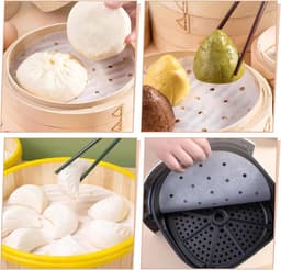 100 Stuks Rond Stoommandpapier Bamboe 20 cm - Antiaanbak Vellen voor Stoompan en Airfryer — thumbnail 6