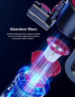 Gloovon® Steelstofzuiger Draadloos - 120W Krachtige Zuigkracht - 2-in-1 met LED Licht - Zakloos & HEPA Filter - Zwart en Rood — thumbnail 3
