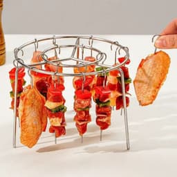 1 set - Airfryer-spiesenrek - Rond verticaal huishoudrek - Airfryer-specifiek - Rek * 1 - Spiesen * 24 - Zilver — thumbnail 5