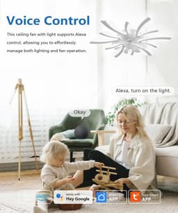 Plafondventilator met Kroonluchter, 78 cm, Slimme Verlichting, Stille Werking, Instelbare Snelheden, Voor Slaapkamer en Woonkamer — thumbnail 1