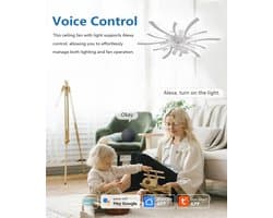 Plafondventilator met Kroonluchter, 78 cm, Slimme Verlichting, Stille Werking, Instelbare Snelheden, Voor Slaapkamer en Woonkamer