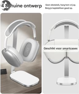 Stevige hoofdtelefoonstandaard - bureauaccessoire - geschikt voor over-ear hoofdtelefoons en gaming headsets - gemaakt van aluminiumlegering, ABS en siliconen - zilverwit — thumbnail 2