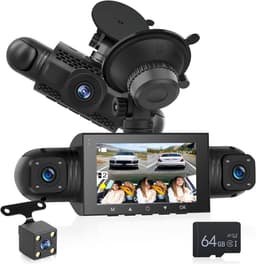 4 Kanaals Dashcam 1080P met 360 Graden Zicht, IPS Scherm en Nachtzicht + 64GB Kaart — thumbnail 1