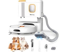 Teendow D20S Max+ Robotstofzuiger & Vachtverzorging Huisdieren – Complete Groomingkit - 3L Zelfledigend Dock, 6000Pa, Dweilfunctie, PreciSense LiDAR, App & Spraakbediening
