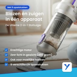 Auto stofzuiger draadloos - Handstofzuiger - Mini Stofzuiger - Stofzuiger Auto - Incl. blaasfunctie, opzetstukjes en reiskoffertje — thumbnail 10