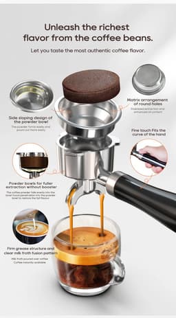 HiBREW H10A Halfautomatische Espressomachine – 19 Bar – Programmeerbaar – Krachtige Stoomfunctie – Thermoblok Verwarmingssysteem — thumbnail 5