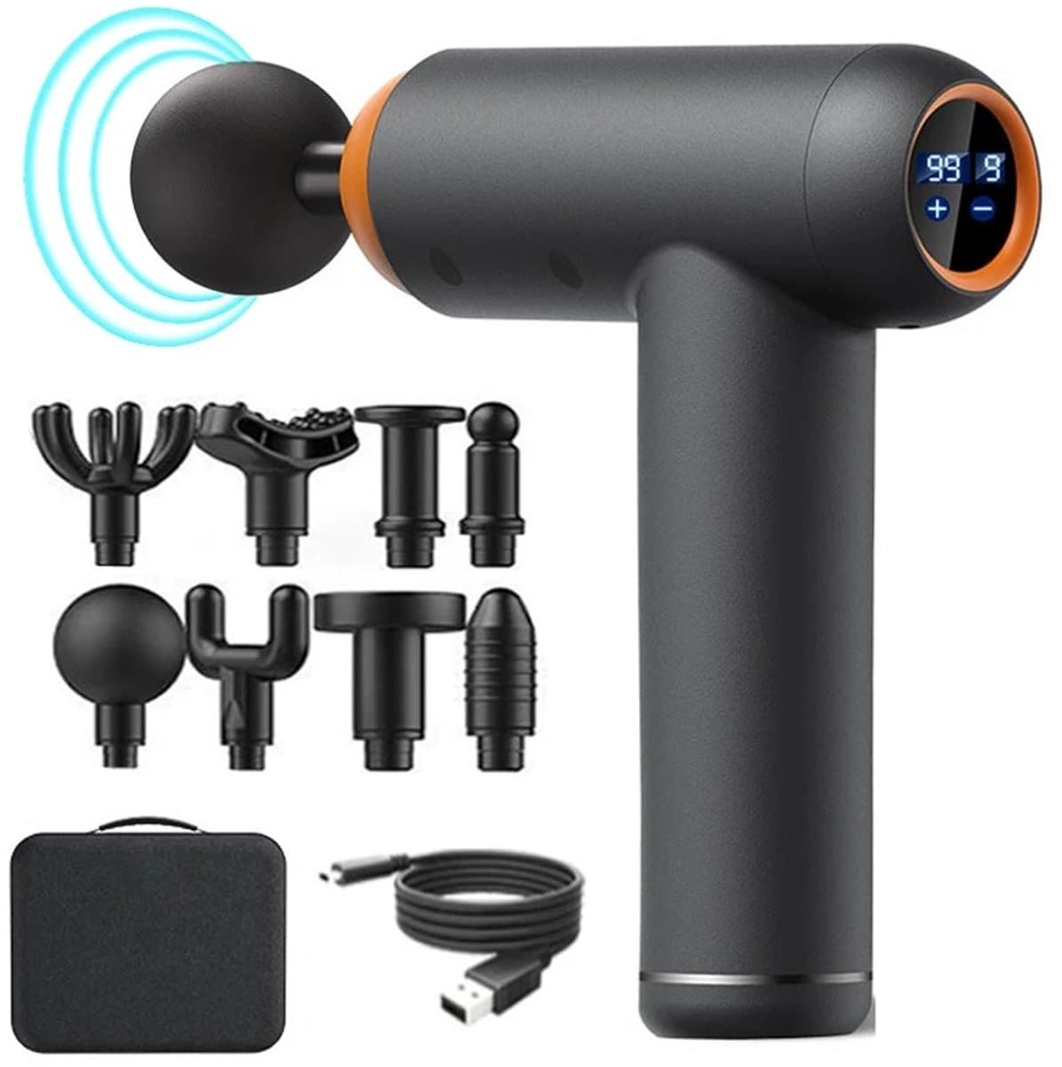 Zimoros Massage Gun - Professioneel - Massagepistool - 8 Opzetstukken - LED Display - Diepe Spiermassage - voor Nek, Rug, Schouders — afbeelding 1