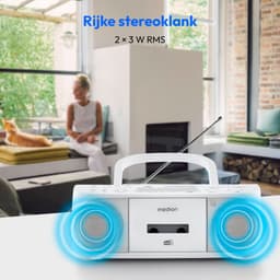 MEDION DRX-1 Plus Boombox (draagbare DAB+ & FM-radio, Bluetooth, cd-speler, MP3, cassette, hoofdtelefoonaansluiting, stereo, AUX, netstroom & batterijen) wit — thumbnail 3