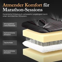 Dowinx Gamingstoel - Ergonomische Bureaustoel PU Leer - Met Voetsteun - Massage Lendensteun - Inclusief Zitkussen - Zwart — thumbnail 5
