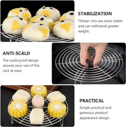 RVS Stoomrek - 2 Stuks - Ovenrooster - Ronde Stoomrek - 7 cm hoog - Magnetron Rek - Kookspullen - Stoommandr - Keukenonderzetter - kookrek dumpling - stoomrek - voor snelkookpannen en airfryers - 16 x 16 x 7 cm — thumbnail 4