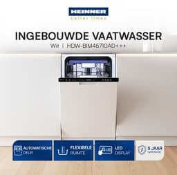 Heinner HDW-BIM45710AD+++ Inbouwvaatwasser – 10 Couverts – 7 Programma’s – Automatische Deuropening – LED-display – AquaStop – Wit – 5 Jaar Garantie — thumbnail 4