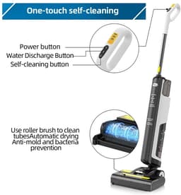 Draadloze Nat-Droog Vloerreiniger W12 – 3-in-1 Stofzuigen & Dweilen – Zelfreinigend – 45min Accu – LED Display – Dubbele Watertank – Stil 72dB – Lichtgewicht 3,8kg – Inclusief Reserveborstels — thumbnail 3