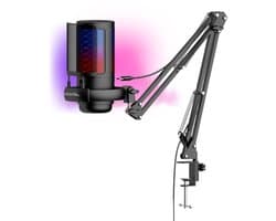 Premium RGB Microfoon met Verstelbare Arm – USB Plug & Play – Gaming Mic met POP Filter – Zwart