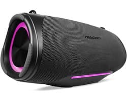 MEDION P61762 draagbare Bluetooth luidspreker (oplaadbare batterij, bass boost, RGB lichteffecten, IPX7 waterbescherming & robuust, geïntegreerde powerbank, 2x 25 W RMS) Antraciet