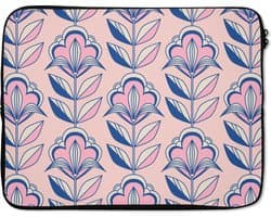 Laptophoes 17 inch - Retro - Design - Bloemen - Laptop sleeve - Binnenmaat 41x28 cm - Zwarte achterkant