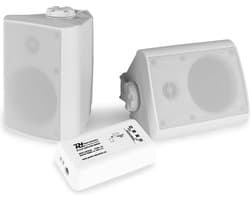 Buiten speakers - Power Dynamics BT10 versterker met Bluetooth en 4'' witte speakers