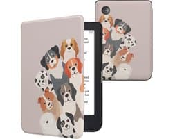 kwmobile e-reader hoesje geschikt voor Kobo Clara 2E hoes - E reader flip case met magnetische sluiting - Ereader cover - Grappige Honden design in bruin / wit / taupe