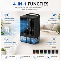 DreamGoods Aircooler - Aircooler met Water of IJs - Draagbare Luchtkoeler - Koelen, Ventileren & Bevochtigen - 800ML Watertank - Aircooler met Koelelementen - Mobiele Airco - Mini Airco zonder Afvoerslang - Slaapkamer - Koelventilator - Ventilateur — thumbnail 4