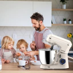 SnelShoppen - Keukenmachine 1400 W, Kneedmachine met 6 L Roestvrijstalen Kom, 10+ P-niveaus, Deegmachine voor Baktijd, Wit, inclusief Garde en Spatbes — thumbnail 3