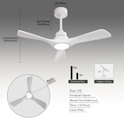 COVREO Plafondventilator met verlichting 105 cm wit, hout 6 snelheden — thumbnail 2