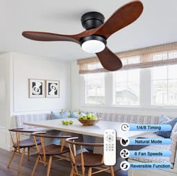 Plafondventilator Met Verlichting En Afstandsbediening – 36 Inch – 3 Houtbladen – Zwart En Donker Walnoot – 6 Snelheden En Omkeerbare Rotatie — thumbnail 4
