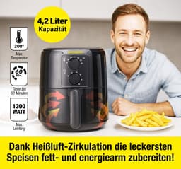 Heteluchtfriteuse - Airfryer Aircooker - Gezond Frituren - Snelle Luchtcirculatie - 4.2 Liter - Zwart — thumbnail 2