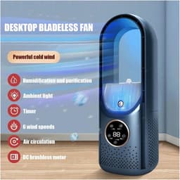 Draagbare Ventilator - Bladloze Cooler - Persoonlijke Koeling - 6 Snelheden - Compact Formaat - Blauw — thumbnail 3