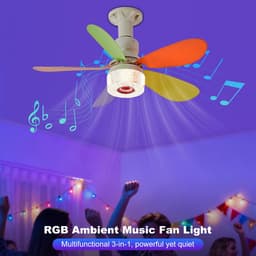 Kraftverdia® 3-in-1 plafondventilator met verlichting, RGB-muziek, afstandsbediening, stille ventilatorlamp, timer, moderne lamp voor woning (30W) [Energieklasse A+++] — thumbnail 5