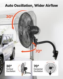 VEVOR 59W Industriële Wandventilator 51 cm, 6,5 m/s Oscillerende Wandventilator met 3 Snelheden en Verstelbare Kantelhoek, Commerciële Industriële Ventilator voor Werkplaats, Garage, Magazijn, Sportschool, Zwart — thumbnail 5
