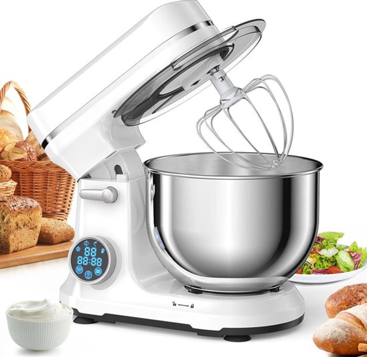 Keukenmachine - Keukenmixer - Mixer - Keukenrobot - 1200W - met 11 Snelheden - Digitale OLED Display en Accessoires - Foorprocessor - Wit — afbeelding 1