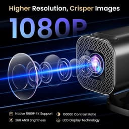 Mini Beamer - Full HD 1080P & 4K Ondersteuning - Android 12 - WiFi 6 - Bluetooth 5.4 - Draagbare Projector — thumbnail 4