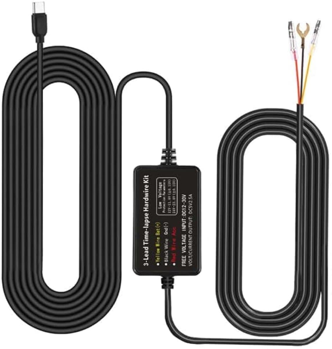 Dashcam-hardwire-kit 11ft/335cm, speciaal voor Q20/ Q20S / Q23 serie, 12V-24V, Type-C-aansluiting, Acc, 24 uur parkeerbewaking, laagspanningsbeveiliging — afbeelding 1