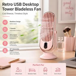 Bureau Torenventilator - roze - 5 Snelheden - Ultra Stil 22dB - USB Voeding - Turbo Luchtstroom - Afneembare Bladen - Draagbaar - Geschikt voor Kantoor - Slaapkamer en Buiten — thumbnail 4