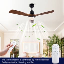 HAUSS SPOLE Ventilator – Plafondventilator Met Verlichting 52 Inch – Massief Hout En Metaal – Zwart En Donker Walnoot – Met Afstandsbediening En Dimbaar Licht — thumbnail 3