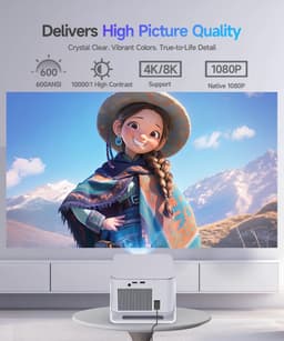 Mini Beamer – Full HD 1080P – 4K Ondersteuning – Android 14 – WiFi 6 – Bluetooth 5.4 – Autofocus – 180° Draaibaar — thumbnail 4