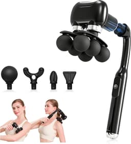 SnelShoppen - Massage gun - Grote massager met innovatief ontwerp, 6 intensiteitsniveaus, 4 opzetstukken, afneembare handgreep en 2-in-1 functie voor — thumbnail 1