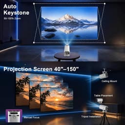 SnelShoppen - 4K Full HD 1080P Mini Projector - Draagbare Projector met WiFi 6, Bluetooth 5.4, 180° Rotatie en Automatische Trapeziumcorrectie voor Fe — thumbnail 5